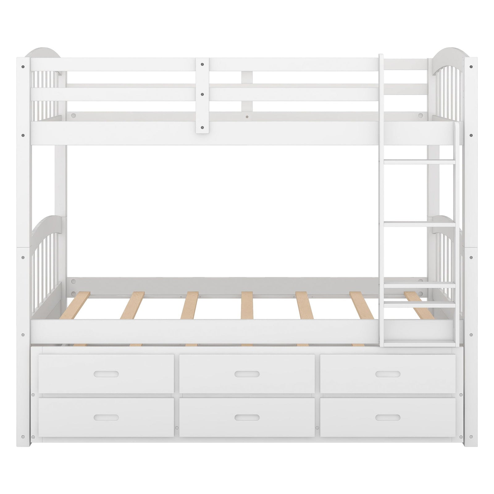 Bunk Bed With Trundle And Drawers, Arched Headboard And Footboard