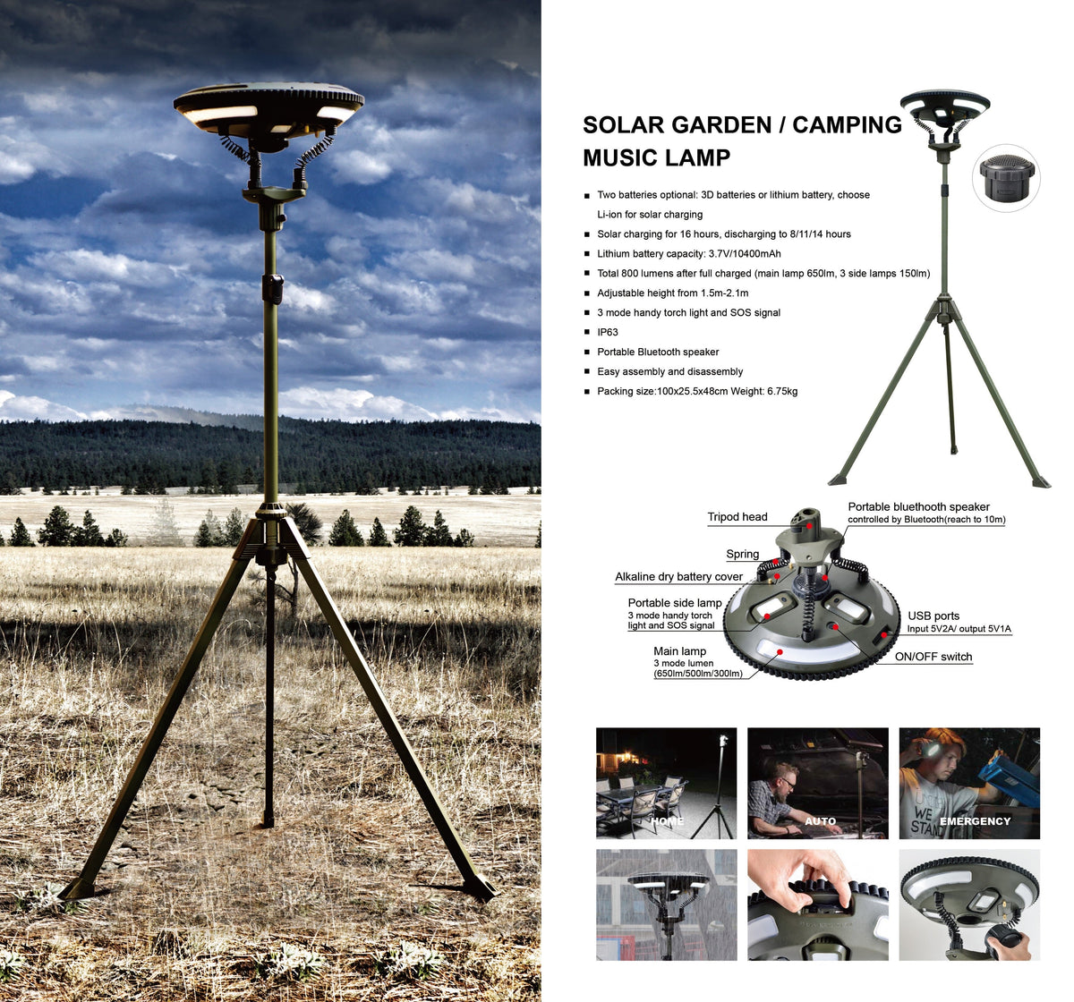 TRU De-LIGHT | Multipurpose Singing Music Solar LED Light | Garden, Camping Portable Light, Strong Bluetooth Speaker | Main Light + 3 Independent Detachable Multi Mode Lights