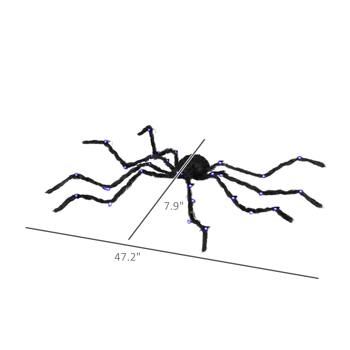 Illuminated Arachnid Halloween Accent with Purple LED Lights - Black