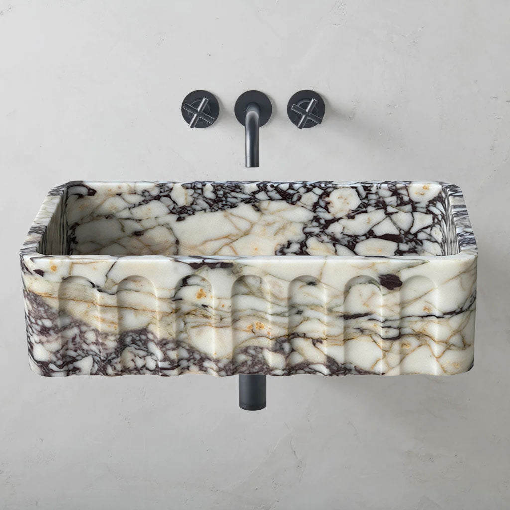 Calacatta Viola Marble Wall-mount Bathroom Vanity Sink Fluted Front (W)19.5