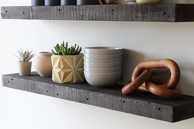 Urban Legacy Reclaimed Barnwood Planks | Floating Shelves for Wall w/Flush Mount Shelf Bracket Set Included | Set of 2 (Coffee Bean, 30
