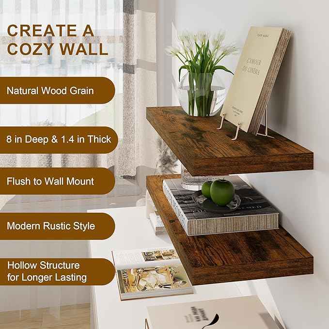 Floating Shelves, 8 Inch Deep Floating Shelves, 24