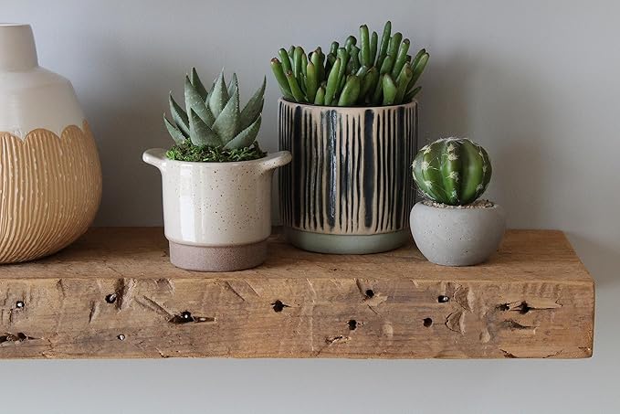 Urban Legacy Reclaimed Barnwood Planks | Floating Shelves for Wall w/Flush Mount Shelf Bracket Set Included | Set of 2 (Natural, 40