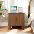 Farmhouse Square End Table with Charging Station, 24" Large Fluted Sofa Side Table with Sliding Tambour Door and Storage, Rustic Curved Wood Nightstand for Living Room, Bedroom, Walnut