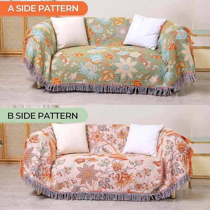 Boho Throw Blanket for Bed-Soft Cotton Rustic Quilt 80
