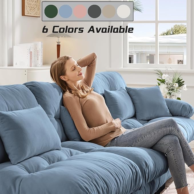 Modular Sectional Sofa, Comfy Cloud Couch Oversized Loveseat with Ottoman, Sectional Couches for Living Room, Modern Chenille U Shaped Couch, Sleeper Deep Seat Sofa with Throw Pillows, Blue