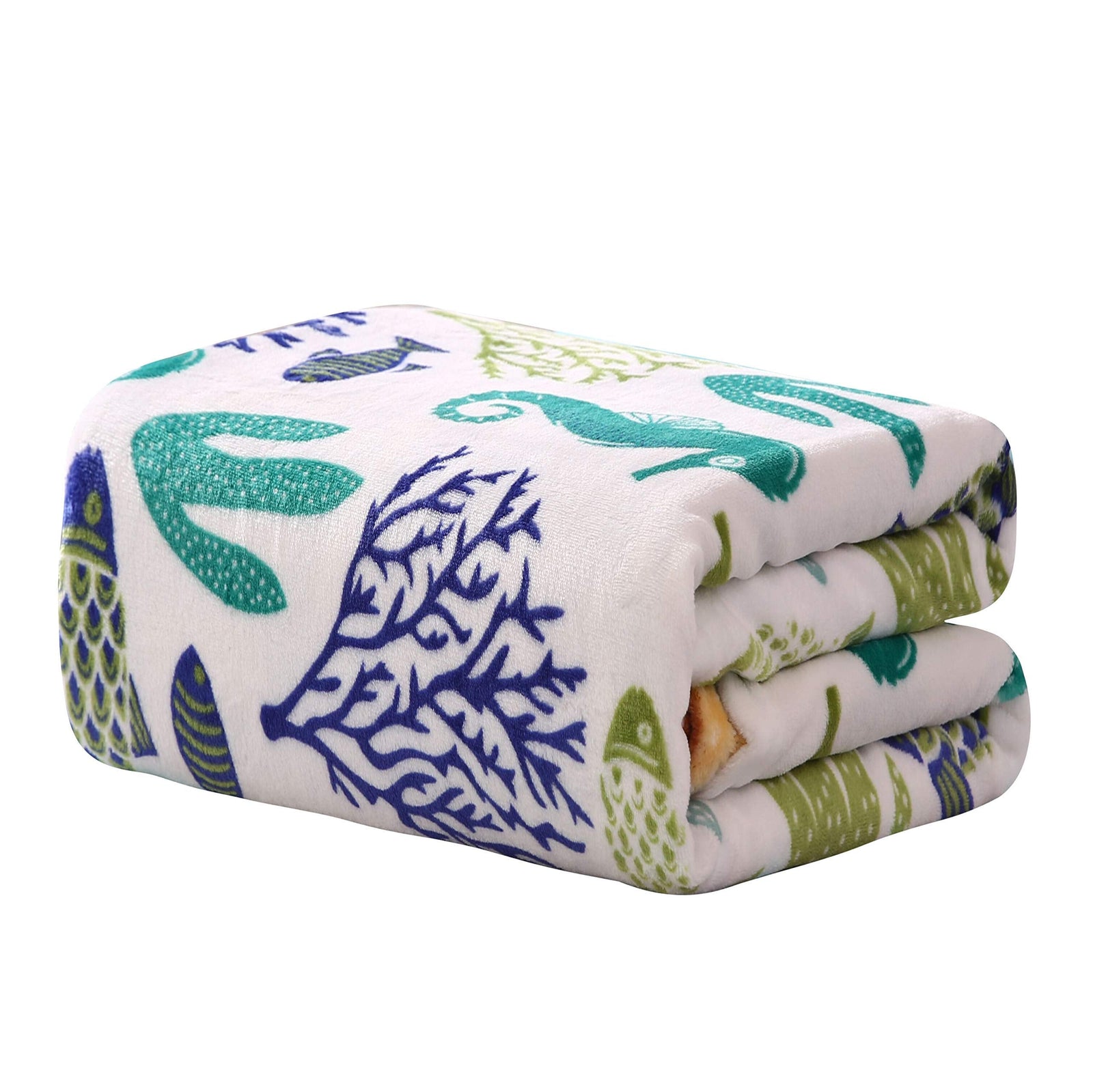Decor & More Corales de Marina Blue Coral Seahorse Oceanic Microplush Throw Blanket Ocean Blanket for Boys and Girls and Kids of Any Age (50