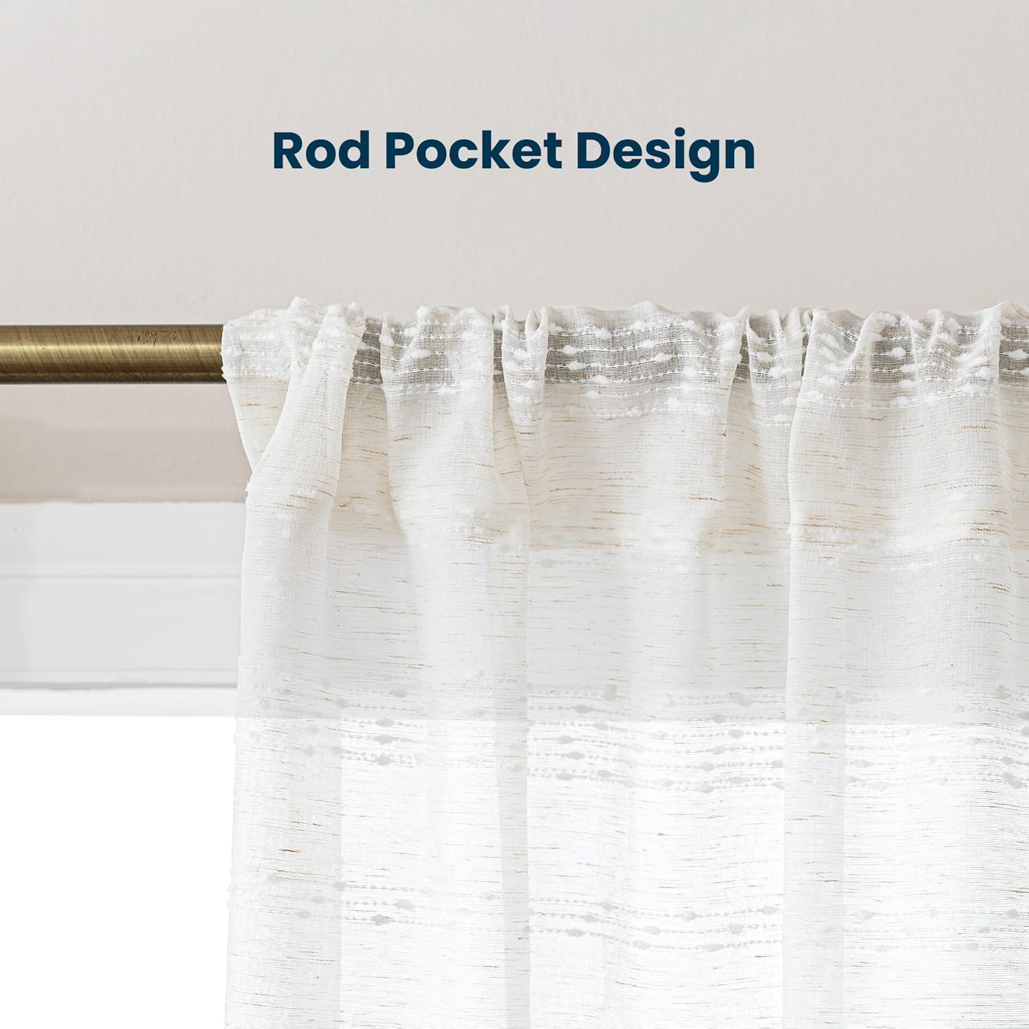 Farmhouse Semi Sheer Curtains 2 Panels Light Filtering Window Drapes with Rod Pocket