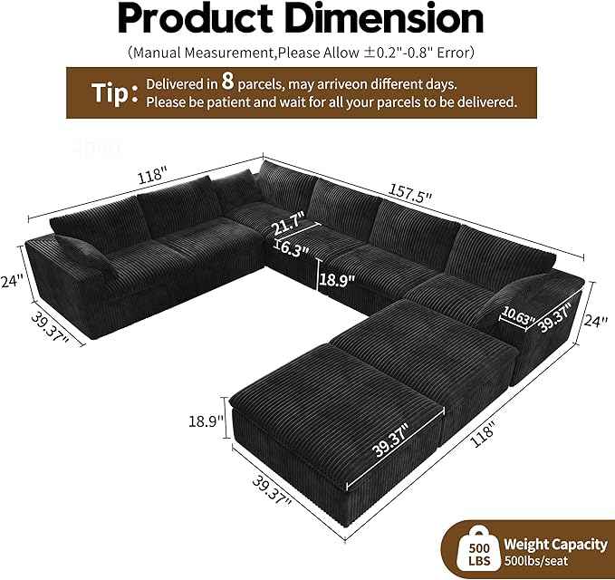 Oversized Modular Sectional Cloud Couch,157.5