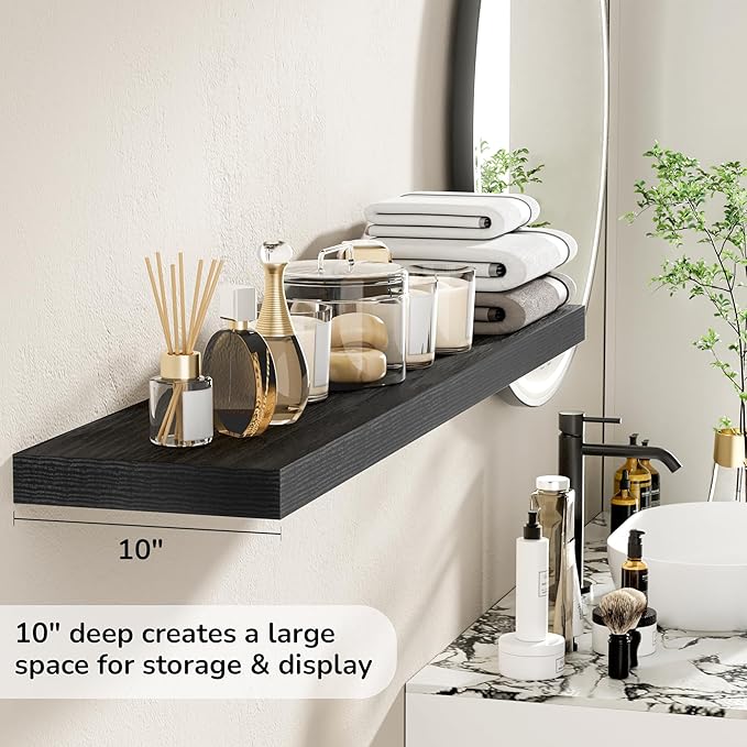 Floating Shelves - 10.3 Inch Deep Wall Shelf for Decor & Storage - Wall Mounted Display Shelving with Invisible Heavy-Duty Metal Bracket - 48