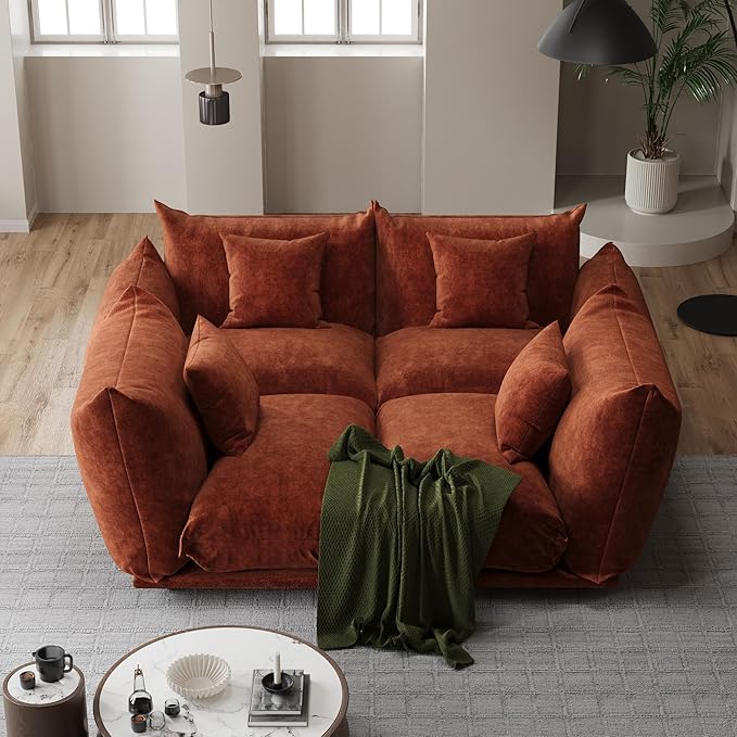 smilesun Modern Minimalist Chenille Modular Sectional Sofa, Oversized Couch and Loveseat Set with Thick Cushions, Upholstered Sofa for Living Room, Bedroom, Office, Apartment(Orange,136
