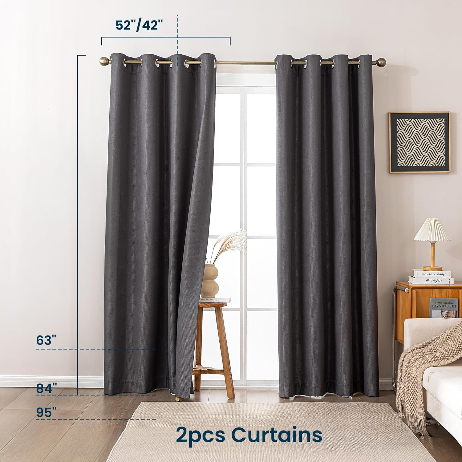 Blackout Curtains for Room Darkening Window Drapes with Rod Pocket 2 Panels Set-Dark Gray