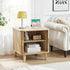 Farmhouse Square End Table with Charging Station, 24" Large Fluted Sofa Side Table with Sliding Tambour Door and Storage, Rustic Curved Wood Nightstand for Living Room, Bedroom, Natural