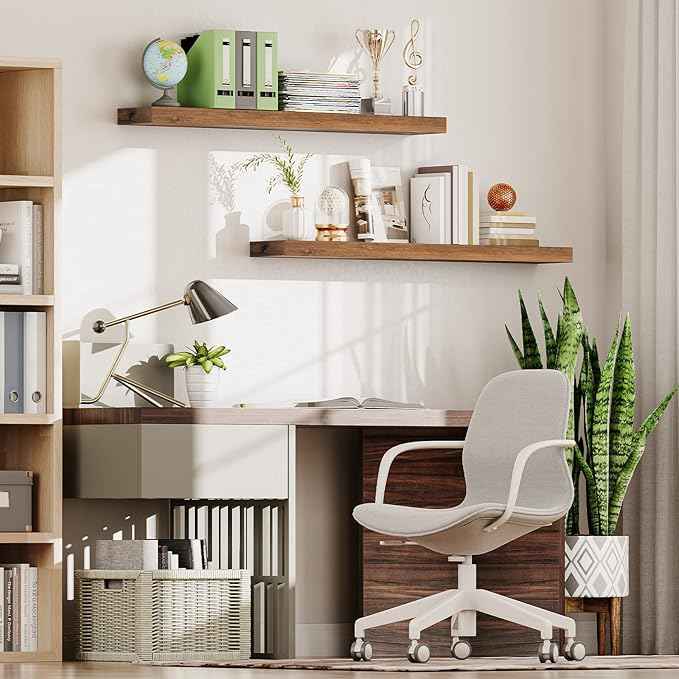 HOOBRO Floating Shelves for Wall, Wall Mounted Shelf Set of 2, 47.2" Hanging Shelf with Invisible Brackets, for Wall Bathroom, Bedroom, Toilet, Kitchen, Living Room, Office, Rustic Brown BF120BJP201