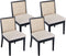 VESCASA Upholstered Dining Chairs with Square Wooden Rattan Back, Armless Padded Linen Cushion Dining Chairs with Wood Legs for Dining Room, Kitchen, Set of 4, Black Frame