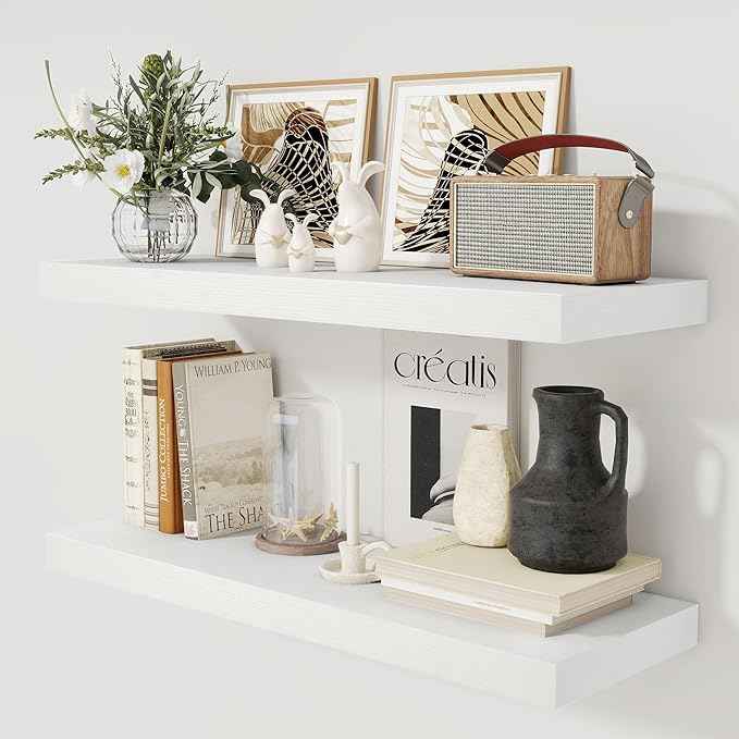 White Floating Shelves 36 Inch Long, 12 Inch Deep Floating Shelves for Wall, 36 x 12 Shelves for Wall Storage & Display, 2