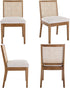 VESCASA Upholstered Dining Chairs with Square Rattan Back, Armless Padded Linen Cushion Dining Chairs with Wood Legs for Dining Room, Kitchen, Set of 6, Natural Frame