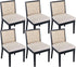 VESCASA Upholstered Dining Chairs with Square Rattan Back, Armless Padded Linen Cushion Dining Chairs with Wood Legs for Dining Room, Kitchen, Set of 6, Black Frame