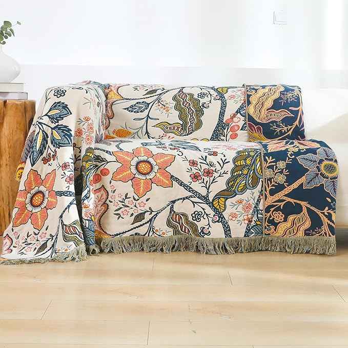 Boho Cotton Throw Blanket - Ultra-Soft Rustic Quilt for Bed, Home Decor & Travel - Large 90