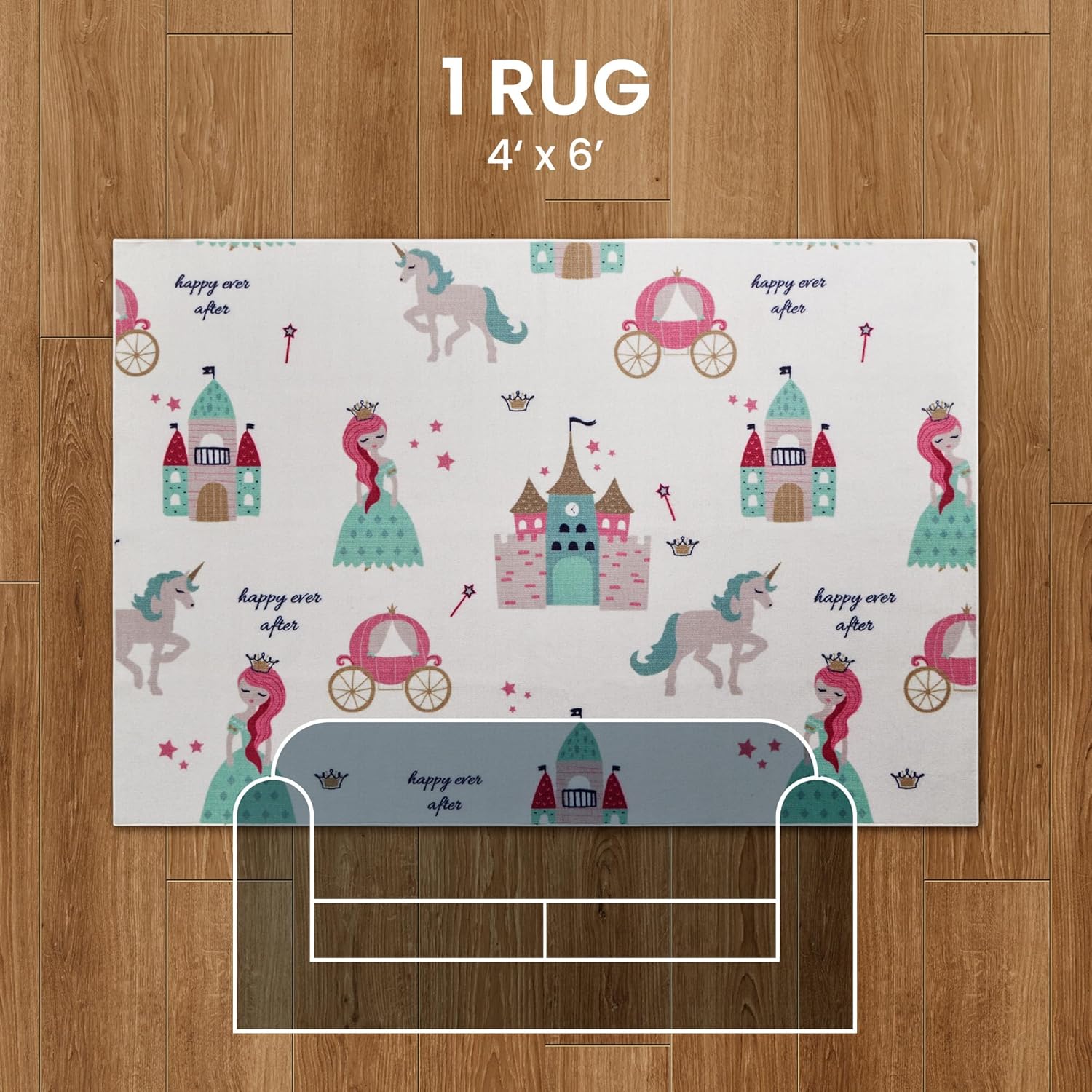 Kids Rugs for Playroom, Non Slip Area Rugs for Bedroom - Princess Castle