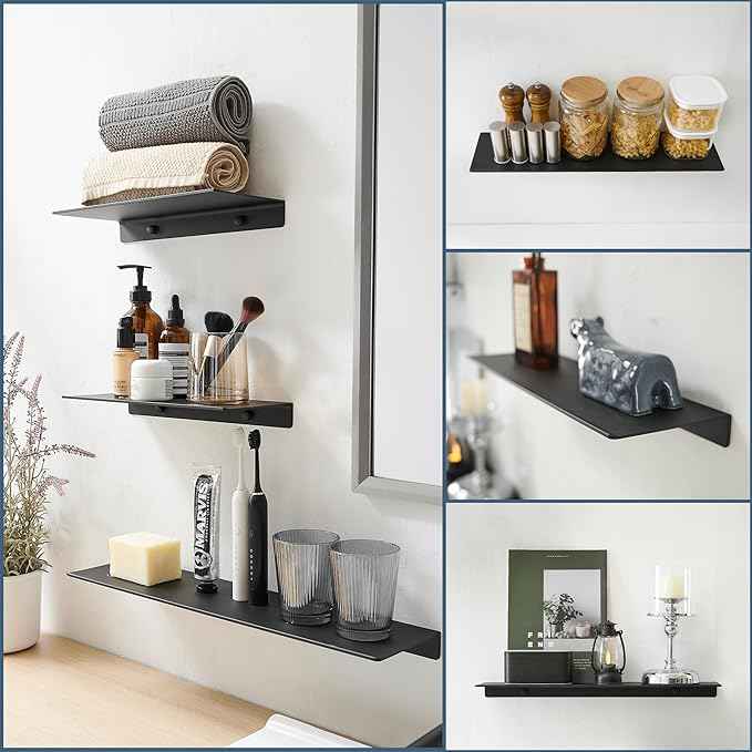 JOOM Metal Floating Shelf, 12" Black Shelf, Small Display Shelf for Wall Storage