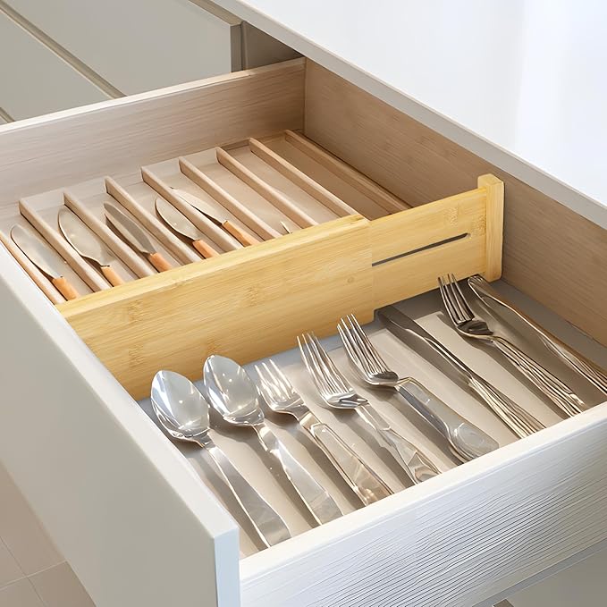VaeFae 3 Pack Bamboo Drawer Dividers, 4