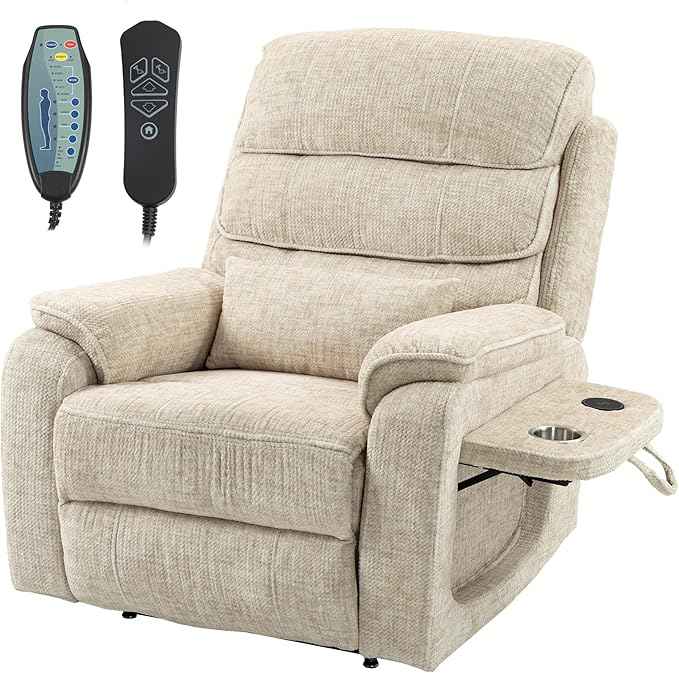 Power Lift Recliner Chair for Adults Elderly Lay Flat Velvet Recliners with Massage Heating, Extended Footrest, Wireless Charging Device, USB Ports, Cup Holder, Lumbar Pillow
