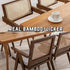 Rattan Dining Chairs Set of 6, Farmhouse Wicker Dining Chairs with Removable Linen Cushion Accent Cane Armchair for Dining Room Kitchen Restaurant, Walnut