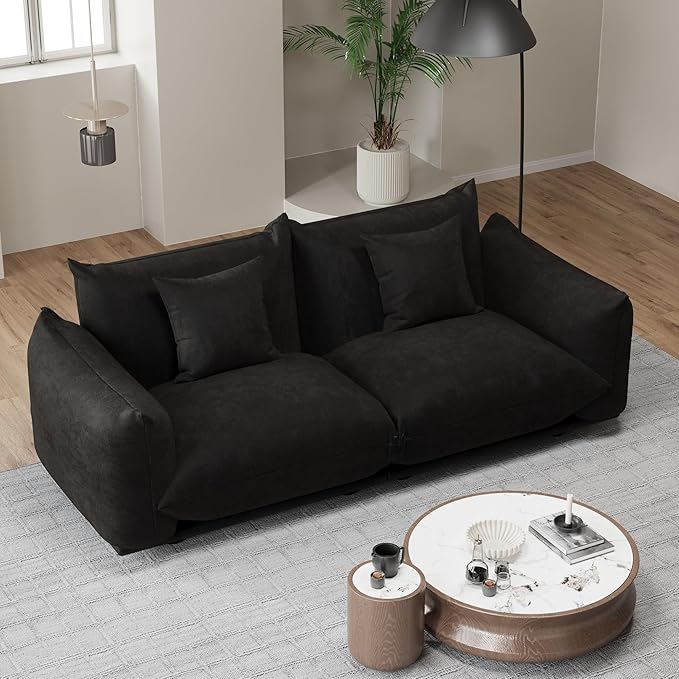 Modern Minimalist Chenille Modular Sectional Sofa, Oversized Couch and Loveseat Set with Thick Cushions, Upholstered Sofa for Small Spaces, Living Room, Bedroom, Office, Apartment(Black,75