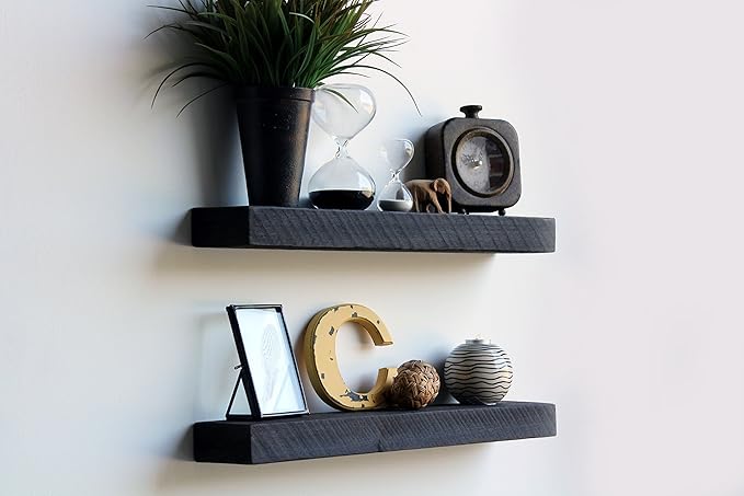 Urban Legacy Reclaimed Barnwood Planks | Floating Shelves for Wall w/Flush Mount Shelf Bracket Set Included | Set of 2 (Coffee Bean, 48