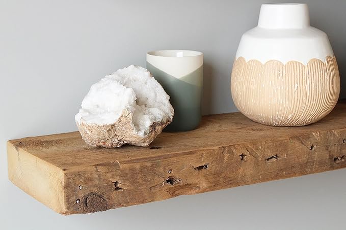 Urban Legacy Reclaimed Barnwood Planks | Floating Shelves for Wall w/Flush Mount Shelf Bracket Set Included | Set of 2 (Natural, 30