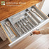 Premium Silverware, Flatware and Utensil Organizer for Kitchen Drawers, Food-Safe Contract Grade, Expandable from 18 to 33 In, Gray Bamboo