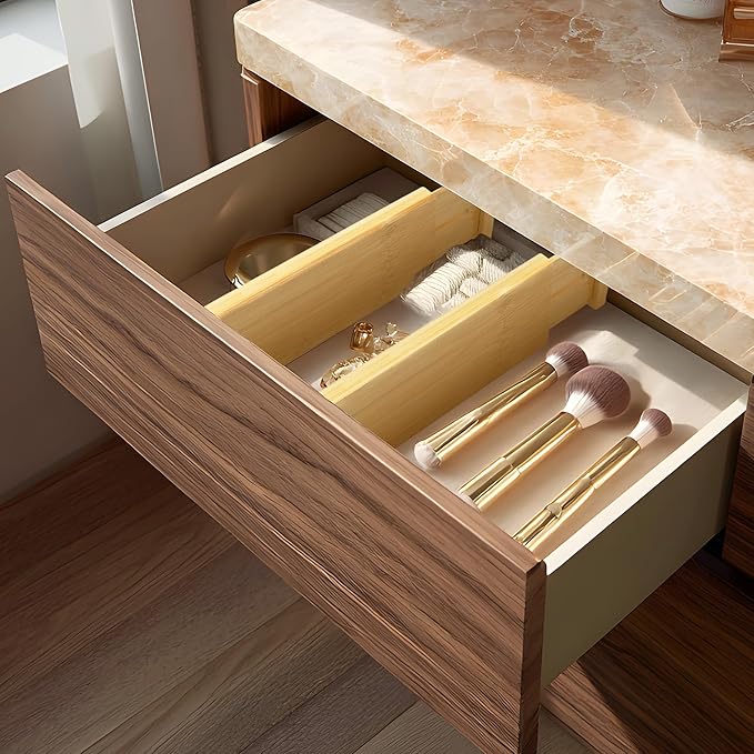 VaeFae 3 Pack Bamboo Drawer Dividers, 4