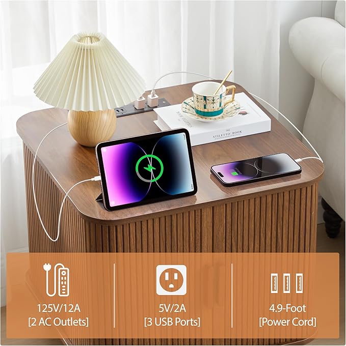 Farmhouse Square End Table with Charging Station, 24