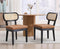 EALSON Mid Century Modern Rattan Dining Chairs Set of 2 Farmhouse Black Wood Kitchen Chairs with Cane Back Leather Upholstered Accent Armless Chairs for Dining/Living Room Restaurant, Brown