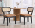 EALSON Mid Century Modern Rattan Dining Chairs Set of 2 Farmhouse Black Wood Kitchen Chairs with Cane Back Leather Upholstered Accent Armless Chairs for Dining/Living Room Restaurant, Brown