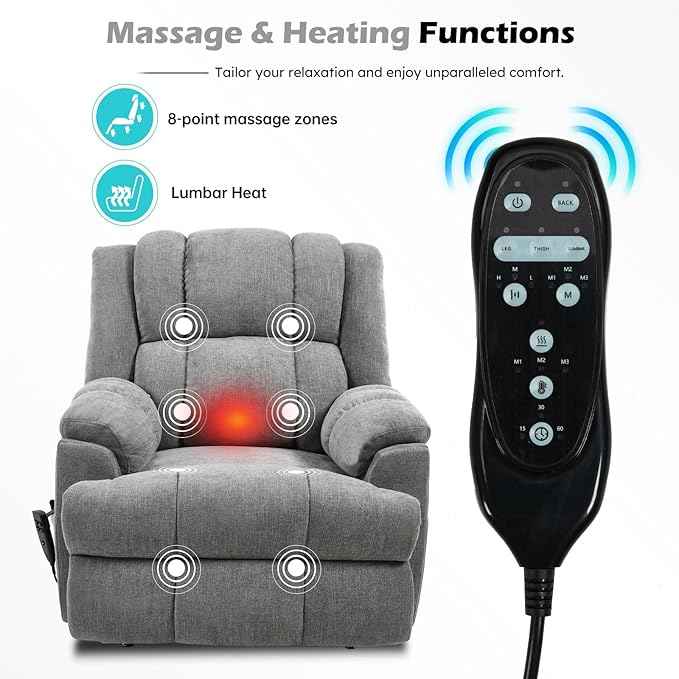 Dual Motor Power Lift Recliner Chair with Massage and Heat for Elderly People, Infinite Position, Light Grey Recliner Chair, Chenille Fabric Lift Chair