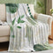 Sage Green Leaf Throw Blanket Mid-Century Green and Gold Boho Flannel Blankets for Couch Bed Living Room Sofa, Decorative Patterned Super Soft Cozy, 50x60 in