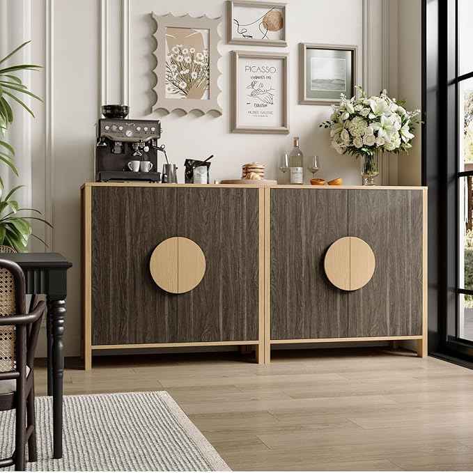 65 Inch TV Stand, Mid Century Modern Entertainment Center with Storage Cabinets & Adjustable Shelves, Media Console TV Credenza for Living Room, Dining Room, Hallway, Walnut