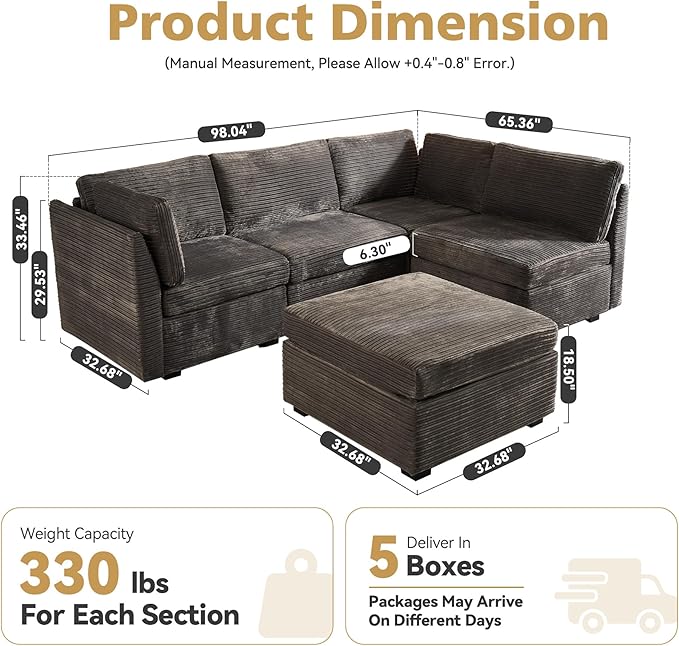 Modular Sectional Sofa, 130.7