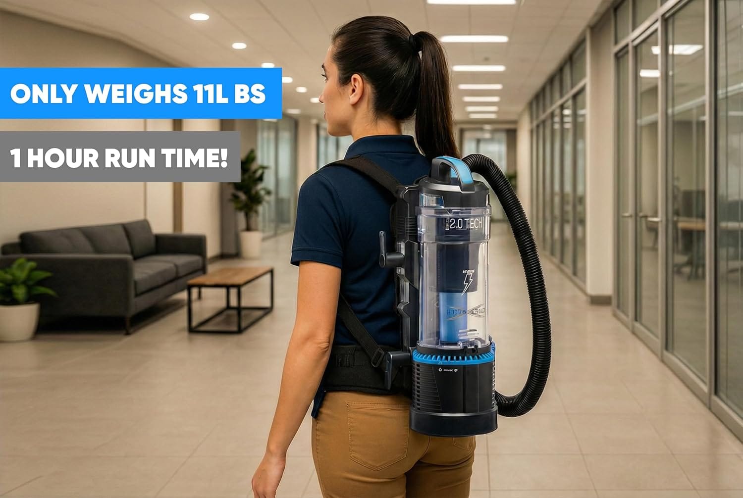 Prolux 2.0 Cordless Bagless Upright Backpack Vacuum with 1 hour Lithium Ion Battery