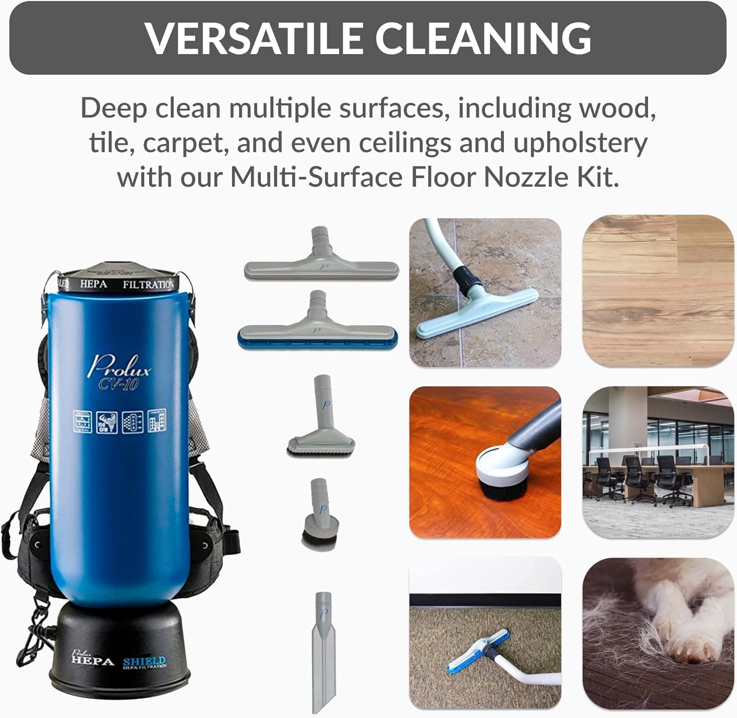 Blue Prolux 10 Quart Commercial Backpack Vacuum with 5 year warranty