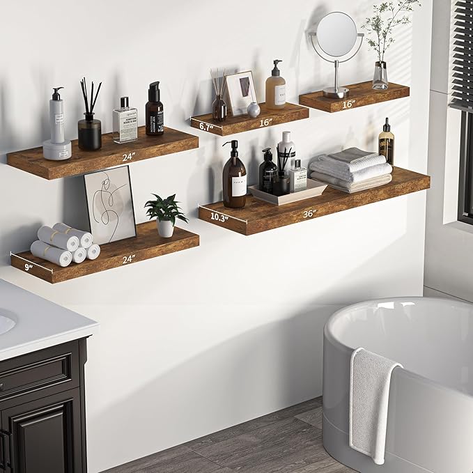 Floating Shelves - 10.3 Inch Deep Wall Shelf for Decor & Storage - Wall Mounted Display Shelving with Invisible Heavy-Duty Metal Bracket - 36
