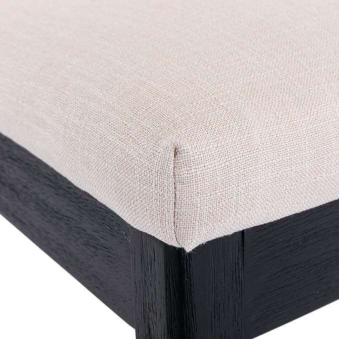 VESCASA Upholstered Dining Chairs with Square Wooden Rattan Back, Armless Padded Linen Cushion Dining Chairs with Wood Legs for Dining Room, Kitchen, Set of 4, Black Frame