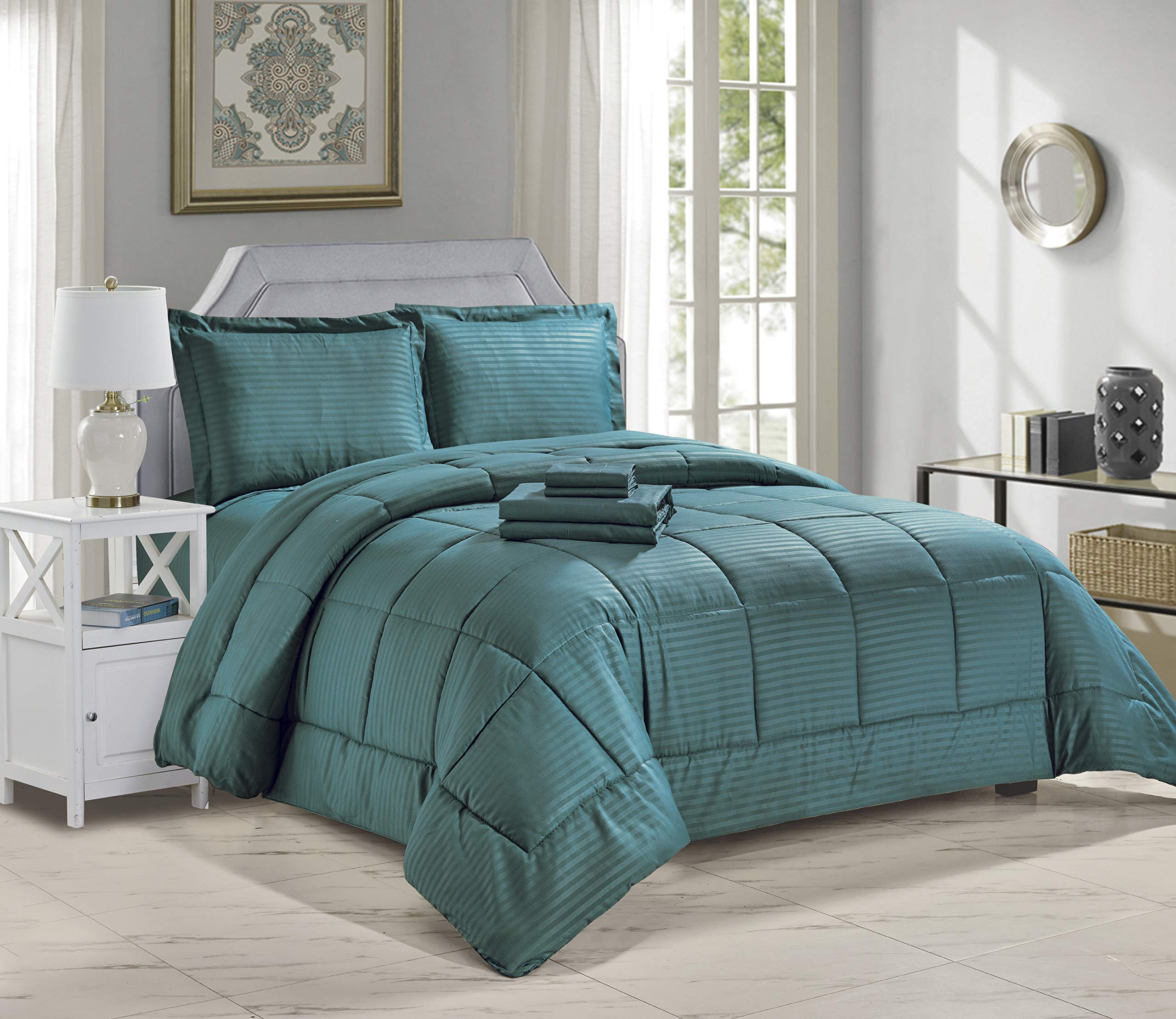 Decor & More Home Essentials 8 Piece Embossed Stripe Bed in a Bag