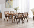 Rattan Dining Chairs Set of 6, Farmhouse Wicker Dining Chairs with Removable Linen Cushion Accent Cane Armchair for Dining Room Kitchen Restaurant, Walnut