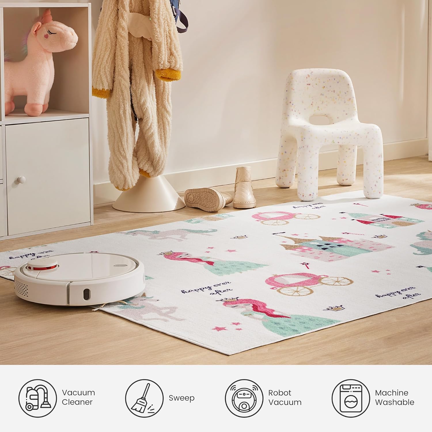 Kids Rugs for Playroom, Non Slip Area Rugs for Bedroom - Princess Castle