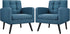 Yaheetech Mid-Century Accent Chairs, Modern Upholstered Living Room Chair, Cozy Armchair Button Tufted Back and Wood Legs for Bedroom/Office/Cafe, Set of 2, Navy Blue