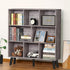 LEYAOYAO 8 Cube Bookshelf,Farmhouse Bookcase with Legs,Modern Dirty Grey Mid-Century Bookshelves,Large 3 Tier Open Storage Organizer Shelf, Retro Wood Display Book Case