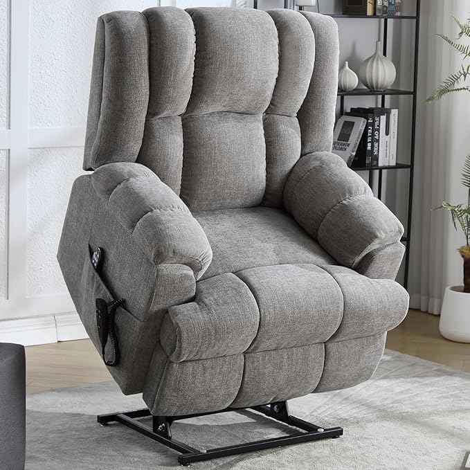 Dual Motor Power Lift Recliner Chair with Massage and Heat for Elderly People, Infinite Position, Light Grey Recliner Chair, Chenille Fabric Lift Chair